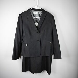 Tahari Arthur S Levine 2p Women's 12 Skirt Jacket Blazer Charcoal Gray Office